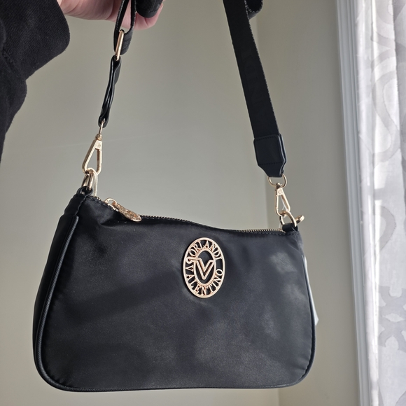 Valentino Orlandi Handbags - NWT Valentino Orlandi Black Nylon Crossbody Bag with Gold Accents